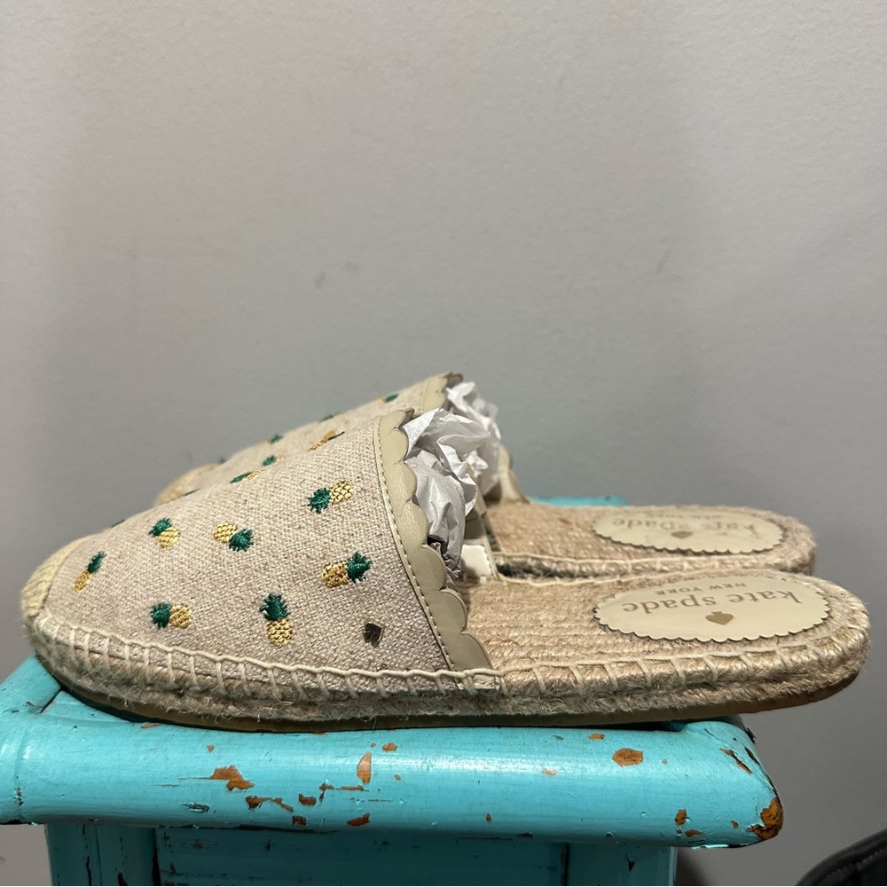 Kate Spade Rosie Pineapple Espadrille Flats Mules Embroidered Canvas Size 6